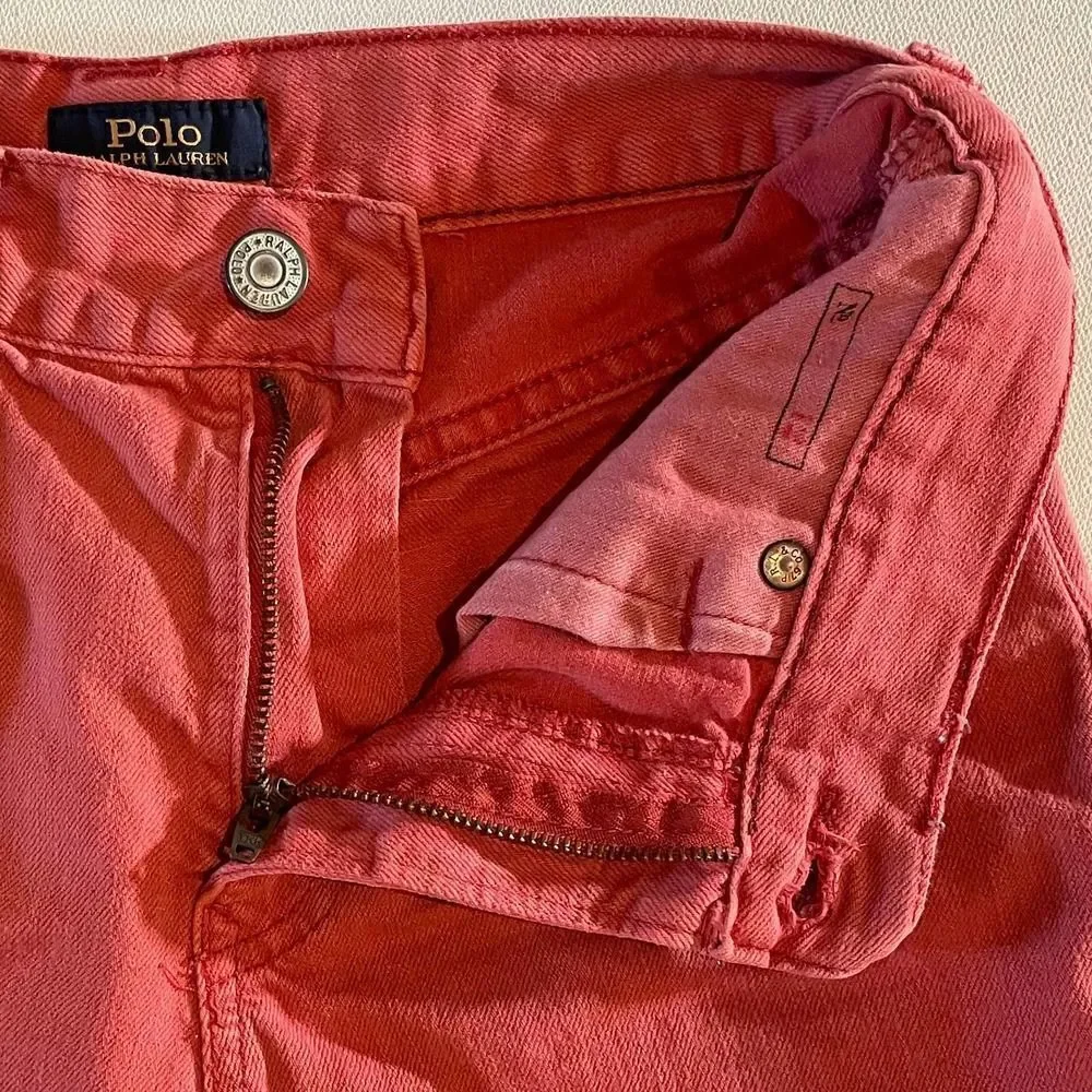 POLO Ralph Lauren Boys Red Denim Frayed Hem Bermuda Shorts 10-12